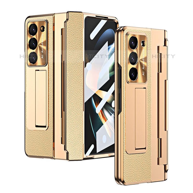 Custodia Lusso Pelle e Plastica Opaca Cover ZL5 per Samsung Galaxy Z Fold5 5G Oro