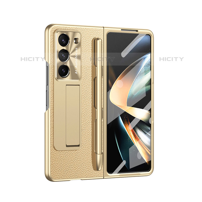 Custodia Lusso Pelle e Plastica Opaca Cover ZL6 per Samsung Galaxy Z Fold5 5G Oro