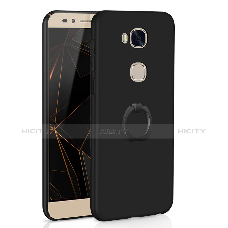 Custodia Plastica Rigida Cover Opaca con Anello Supporto A01 per Huawei GR5 Nero