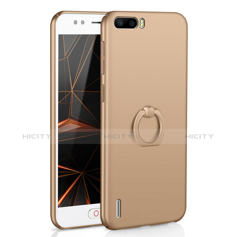 Custodia Plastica Rigida Cover Opaca con Anello Supporto A01 per Huawei Honor 6 Plus Oro