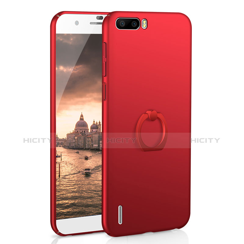 Custodia Plastica Rigida Cover Opaca con Anello Supporto A01 per Huawei Honor 6 Plus Rosso