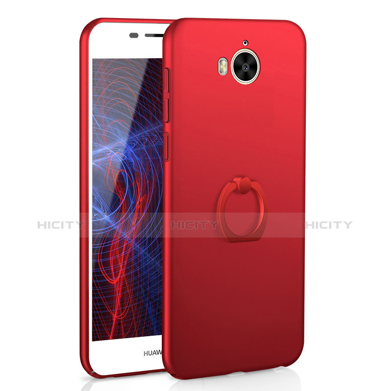 Custodia Plastica Rigida Cover Opaca con Anello Supporto A01 per Huawei Honor Play 6 Rosso