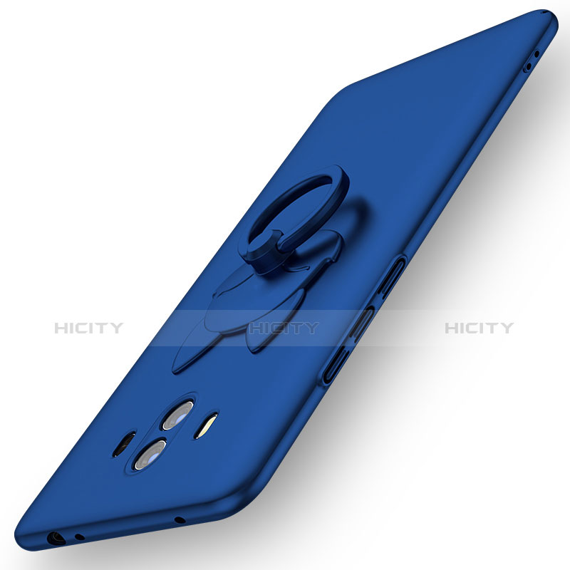 Custodia Plastica Rigida Cover Opaca con Anello Supporto A01 per Huawei Mate 10 Blu