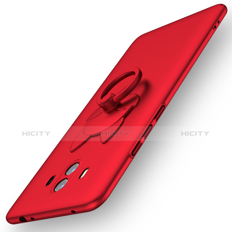 Custodia Plastica Rigida Cover Opaca con Anello Supporto A01 per Huawei Mate 10 Rosso