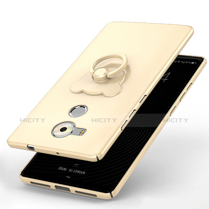 Custodia Plastica Rigida Cover Opaca con Anello Supporto A01 per Huawei Mate 8 Oro