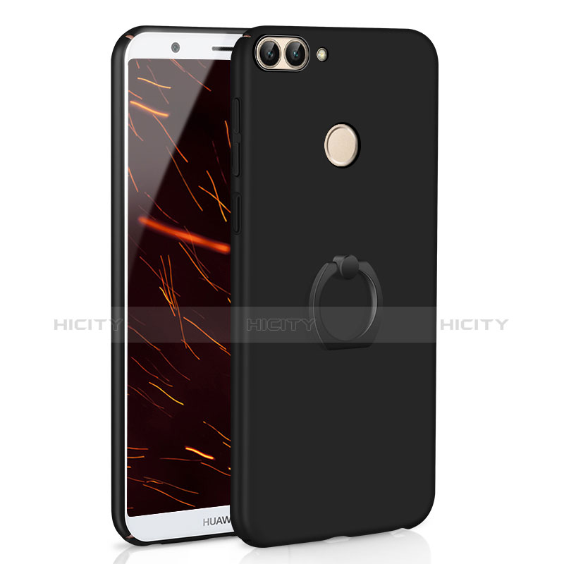 Custodia Plastica Rigida Cover Opaca con Anello Supporto A01 per Huawei P Smart Nero