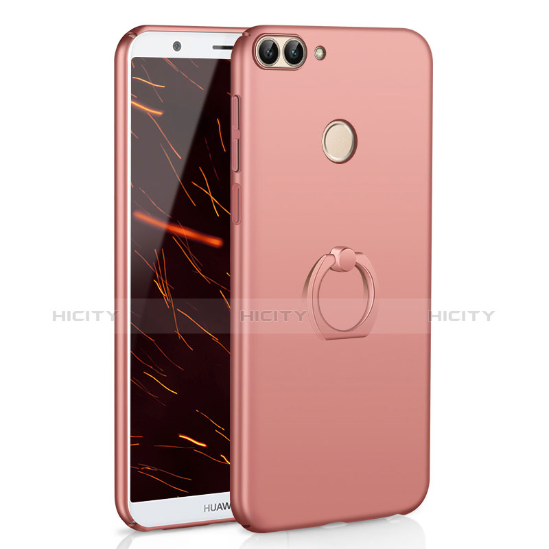 Custodia Plastica Rigida Cover Opaca con Anello Supporto A01 per Huawei P Smart Oro Rosa