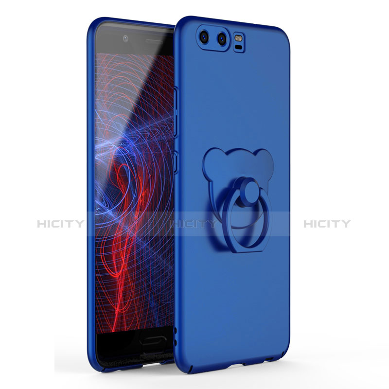 Custodia Plastica Rigida Cover Opaca con Anello Supporto A01 per Huawei P10 Blu