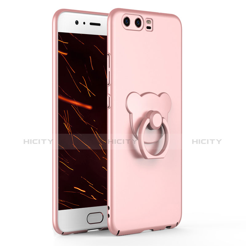 Custodia Plastica Rigida Cover Opaca con Anello Supporto A01 per Huawei P10 Oro Rosa