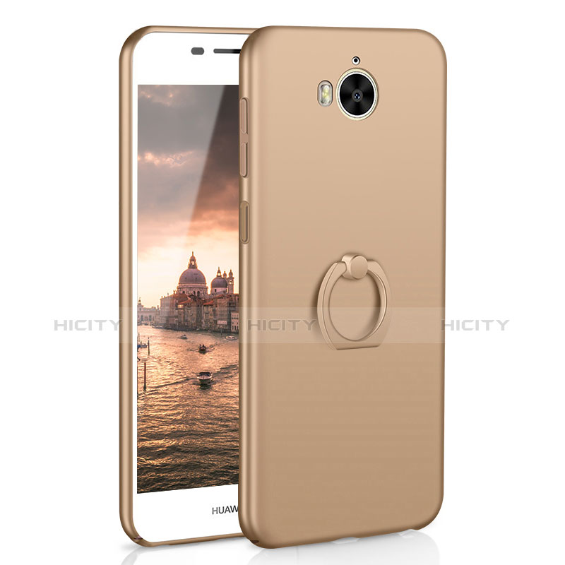 Custodia Plastica Rigida Cover Opaca con Anello Supporto A01 per Huawei Y6 (2017) Oro