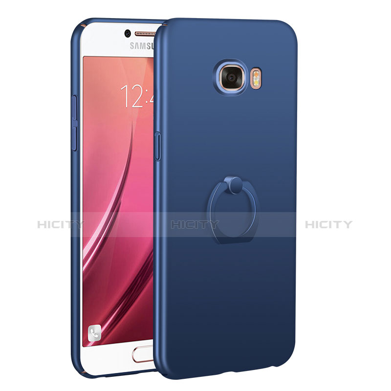 Custodia Plastica Rigida Cover Opaca con Anello Supporto A01 per Samsung Galaxy C7 SM-C7000 Blu