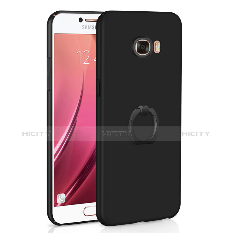 Custodia Plastica Rigida Cover Opaca con Anello Supporto A01 per Samsung Galaxy C7 SM-C7000 Nero