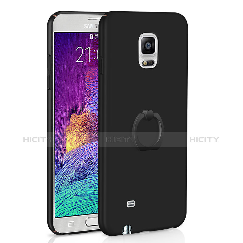 Custodia Plastica Rigida Cover Opaca con Anello Supporto A01 per Samsung Galaxy Note 4 Duos N9100 Dual SIM Nero