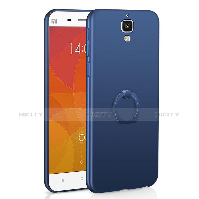 Custodia Plastica Rigida Cover Opaca con Anello Supporto A01 per Xiaomi Mi 4 Blu