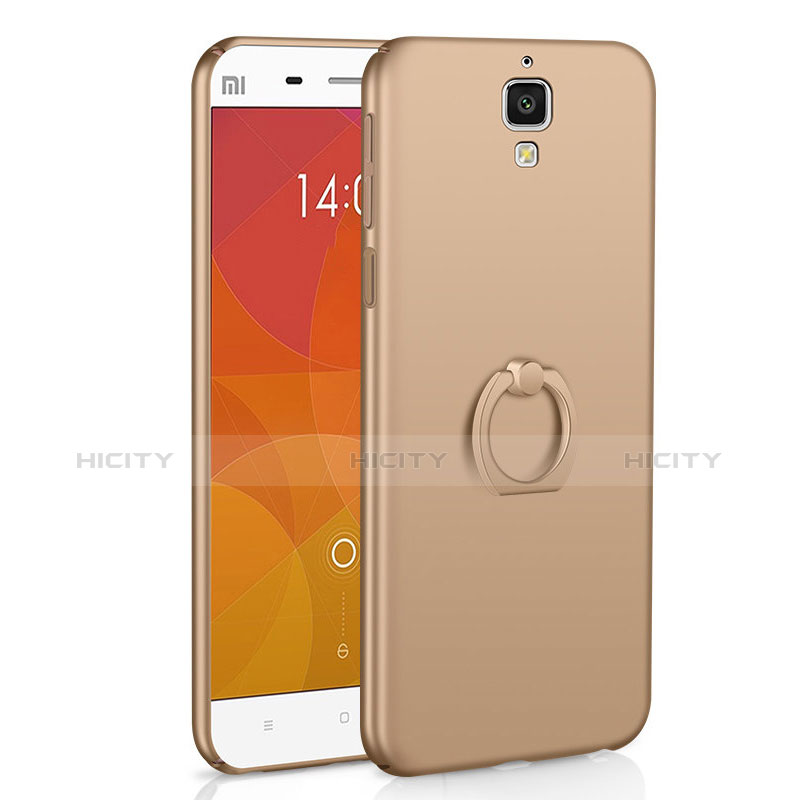 Custodia Plastica Rigida Cover Opaca con Anello Supporto A01 per Xiaomi Mi 4 LTE Oro