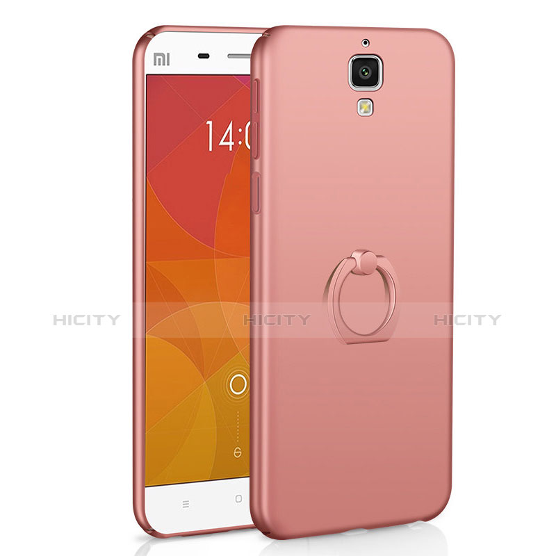 Custodia Plastica Rigida Cover Opaca con Anello Supporto A01 per Xiaomi Mi 4 LTE Oro Rosa