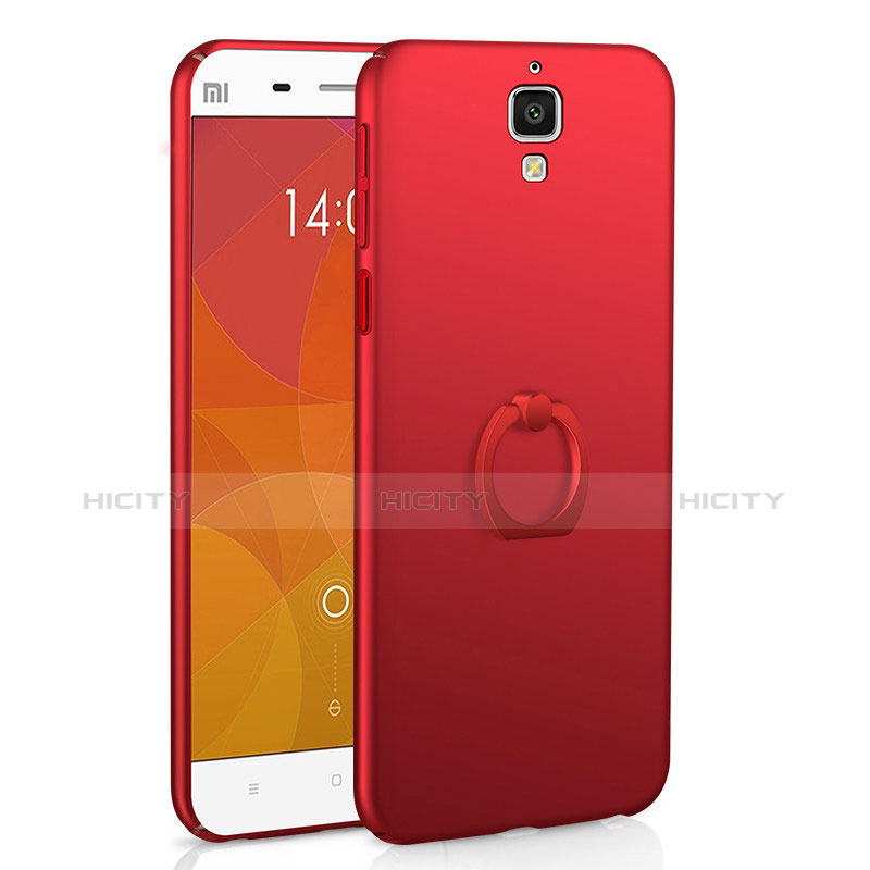 Custodia Plastica Rigida Cover Opaca con Anello Supporto A01 per Xiaomi Mi 4 LTE Rosso