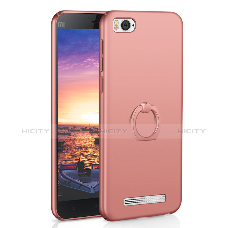 Custodia Plastica Rigida Cover Opaca con Anello Supporto A01 per Xiaomi Mi 4C Oro Rosa