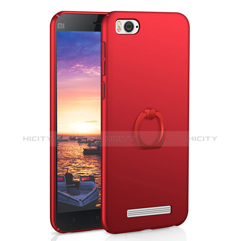 Custodia Plastica Rigida Cover Opaca con Anello Supporto A01 per Xiaomi Mi 4i Rosso