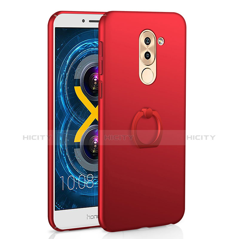 Custodia Plastica Rigida Cover Opaca con Anello Supporto A02 per Huawei GR5 (2017) Rosso