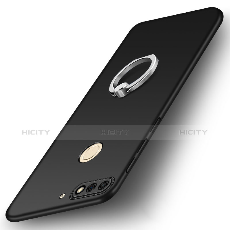 Custodia Plastica Rigida Cover Opaca con Anello Supporto A02 per Huawei Y7 (2018) Nero