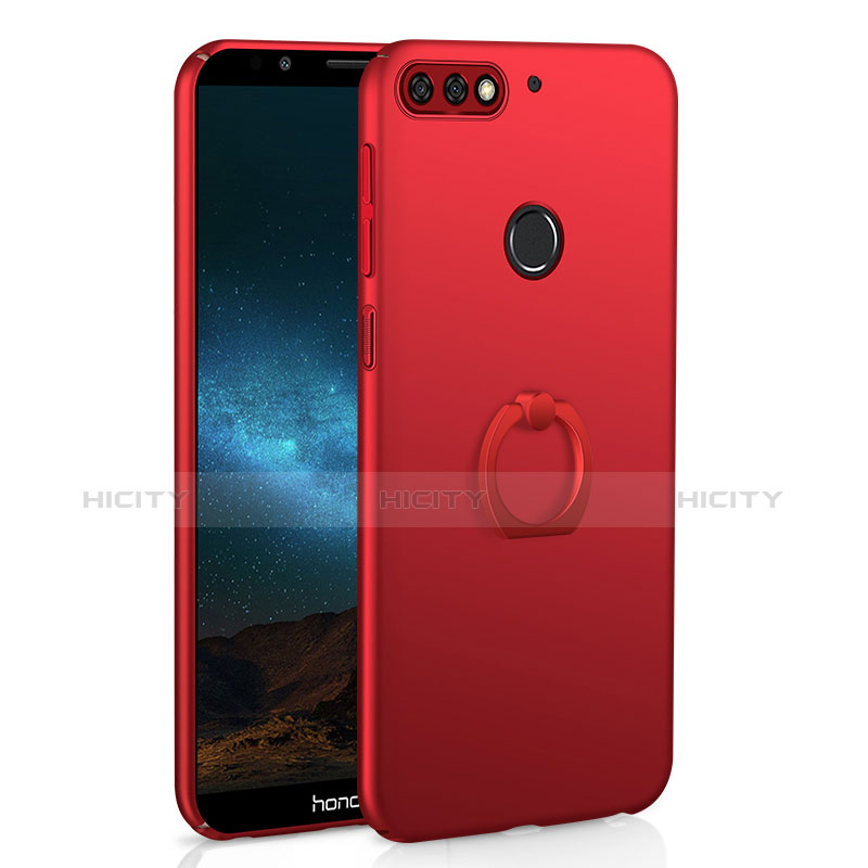 Custodia Plastica Rigida Cover Opaca con Anello Supporto A03 per Huawei Honor 7C Rosso