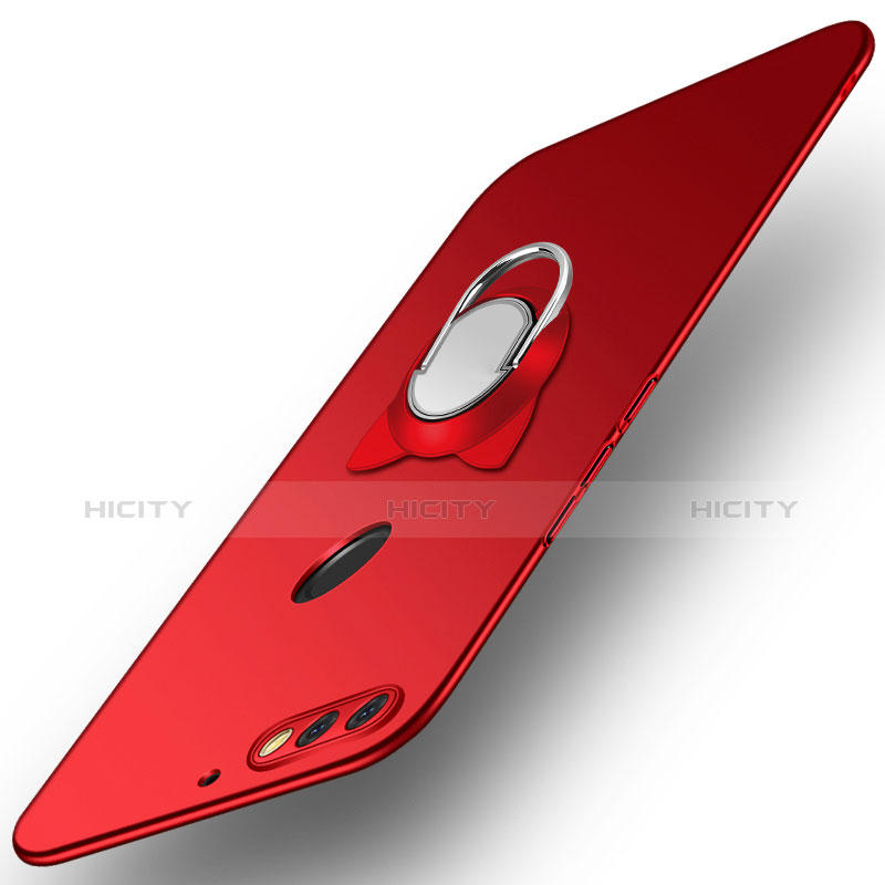 Custodia Plastica Rigida Cover Opaca con Anello Supporto A04 per Huawei Honor 7C Rosso