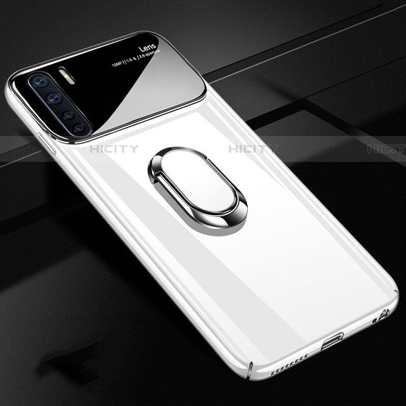 Custodia Plastica Rigida Cover Opaca con Magnetico Anello Supporto A01 per Oppo A91 Bianco