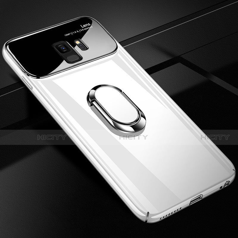 Custodia Plastica Rigida Cover Opaca con Magnetico Anello Supporto A01 per Samsung Galaxy S9 Bianco