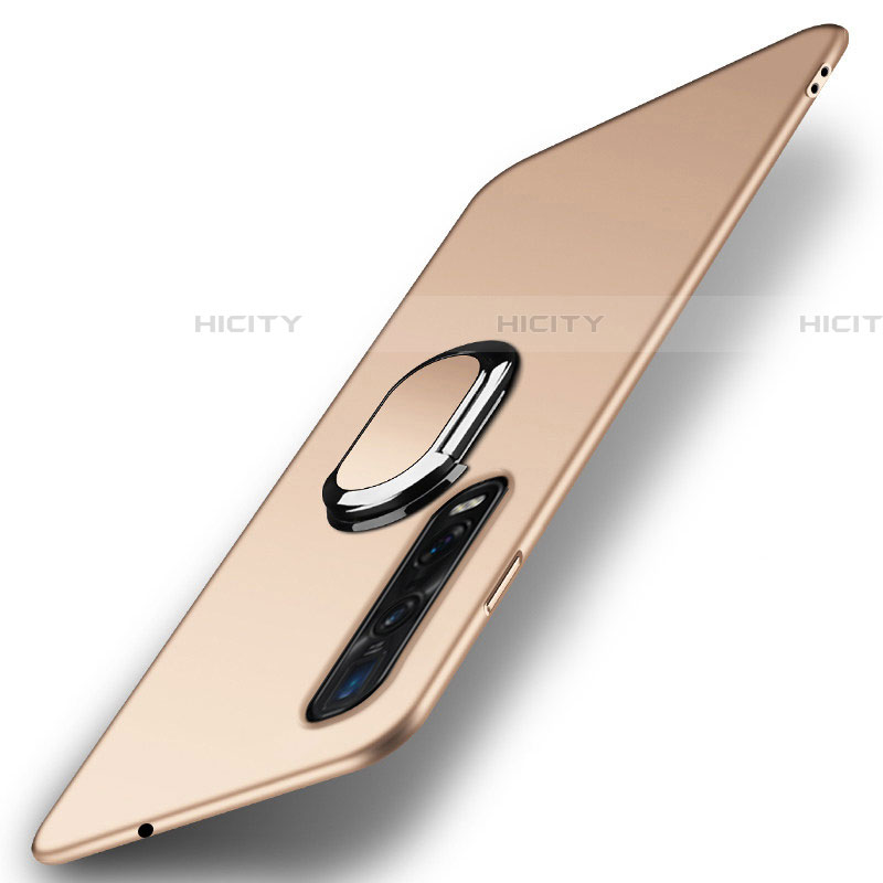 Custodia Plastica Rigida Cover Opaca con Magnetico Anello Supporto A02 per Oppo Find X2 Pro Oro