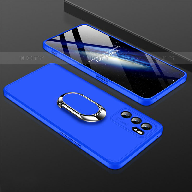 Custodia Plastica Rigida Cover Opaca con Magnetico Anello Supporto GK1 per Oppo Reno6 Pro 5G India Blu