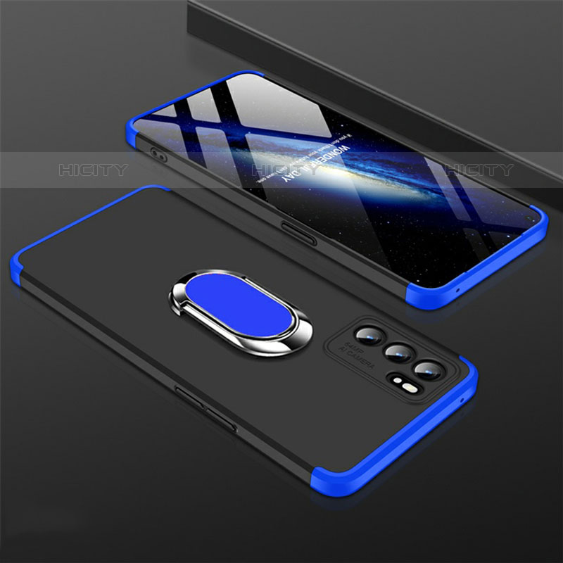 Custodia Plastica Rigida Cover Opaca con Magnetico Anello Supporto GK1 per Oppo Reno6 Pro 5G India Blu e Nero