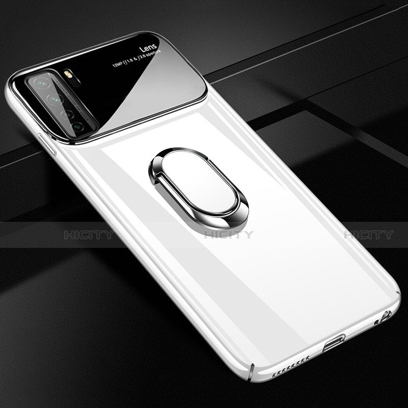 Custodia Plastica Rigida Cover Opaca con Magnetico Anello Supporto P01 per Huawei Nova 7 SE 5G Bianco