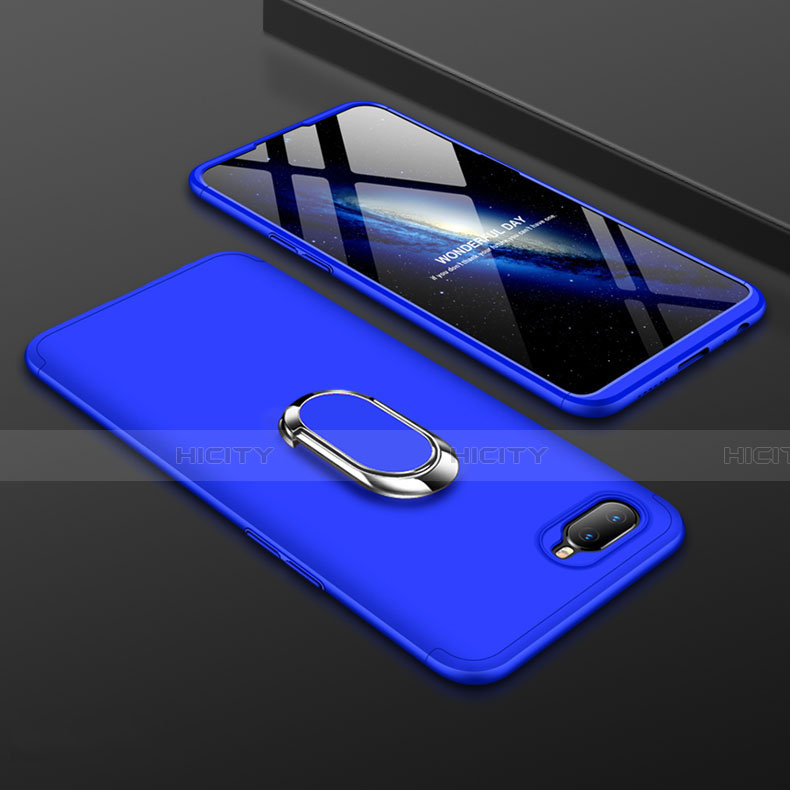 Custodia Plastica Rigida Cover Opaca con Magnetico Anello Supporto P01 per Oppo K1 Blu