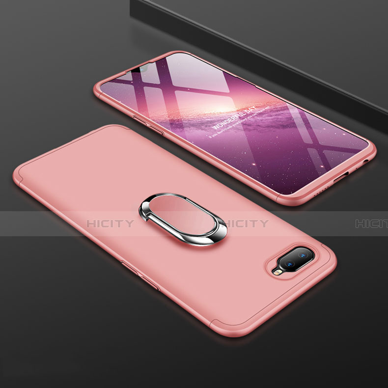 Custodia Plastica Rigida Cover Opaca con Magnetico Anello Supporto P01 per Oppo K1 Oro Rosa