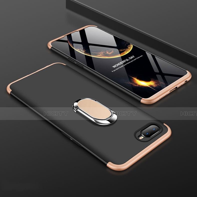 Custodia Plastica Rigida Cover Opaca con Magnetico Anello Supporto P01 per Oppo R17 Neo Oro e Nero