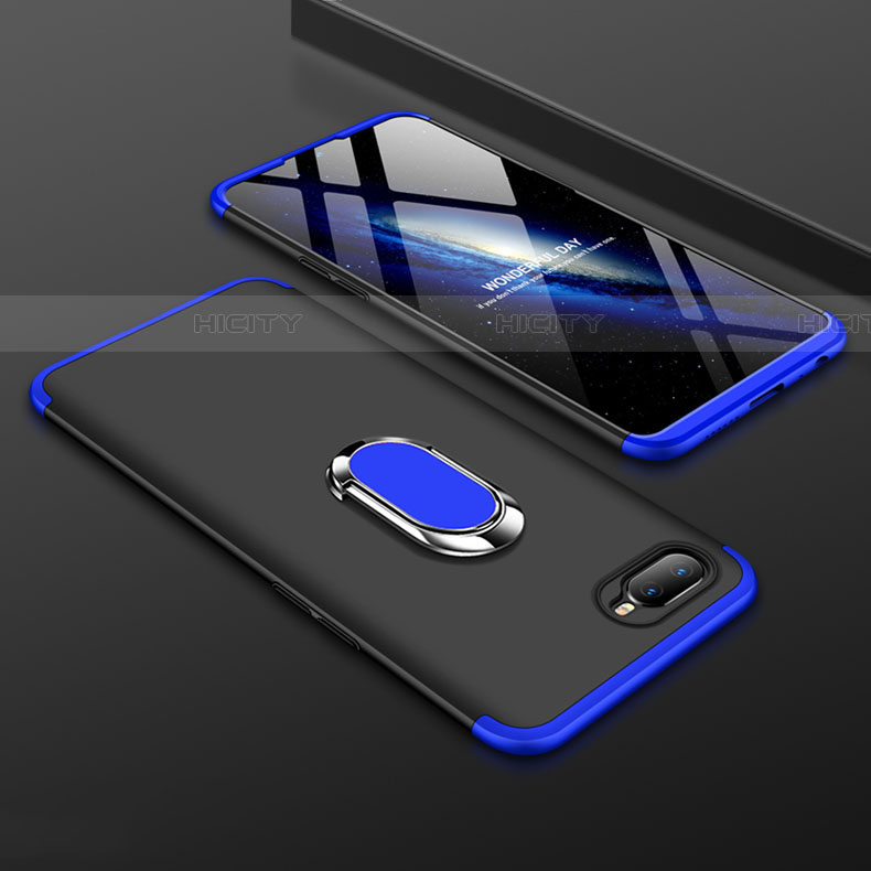 Custodia Plastica Rigida Cover Opaca con Magnetico Anello Supporto P01 per Oppo RX17 Neo Blu e Nero