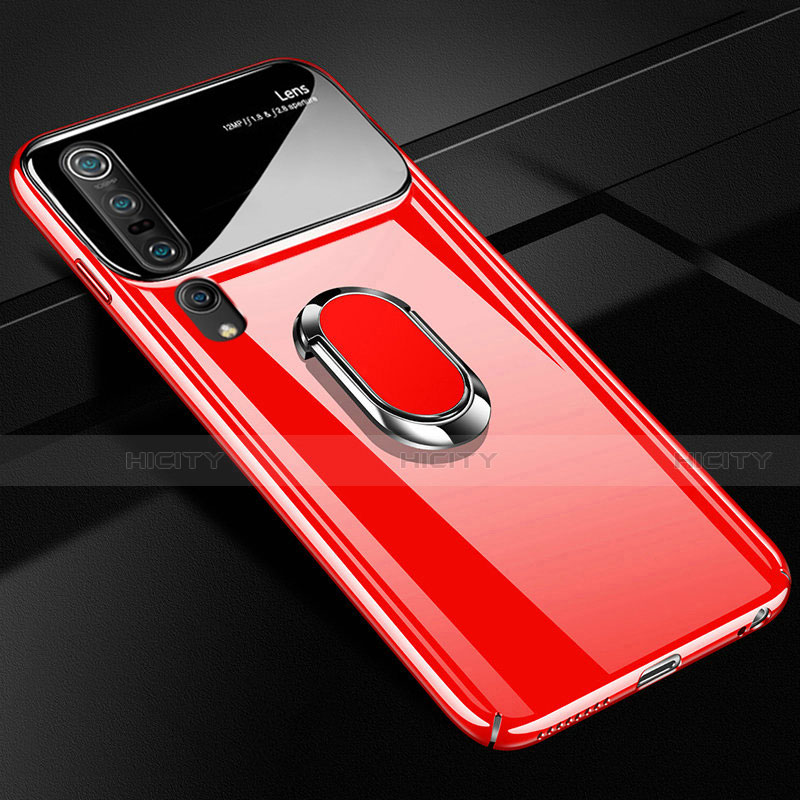 Custodia Plastica Rigida Cover Opaca con Magnetico Anello Supporto P01 per Xiaomi Mi 10 Pro Rosso