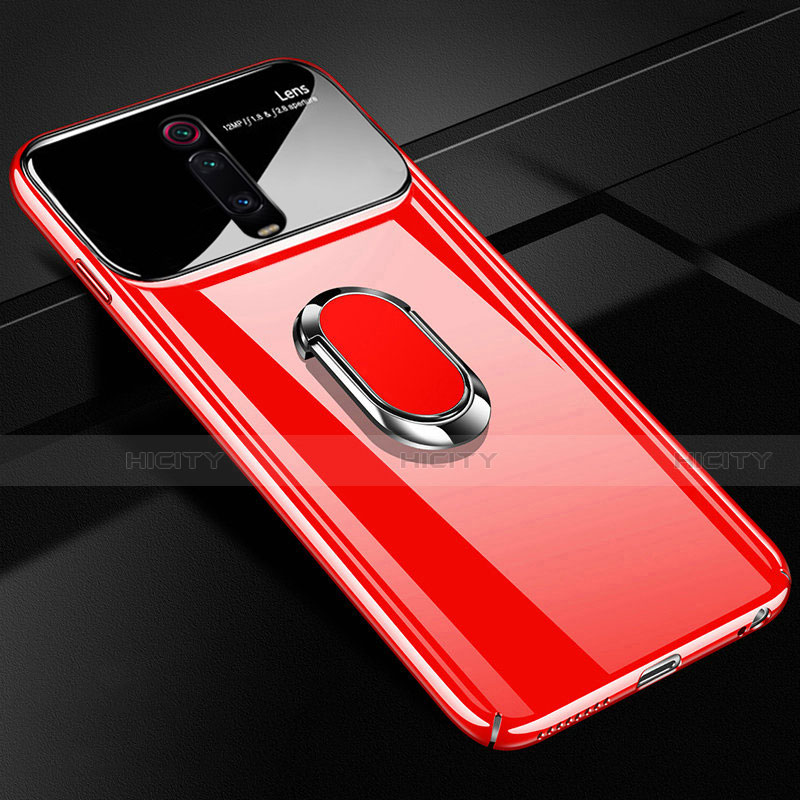 Custodia Plastica Rigida Cover Opaca con Magnetico Anello Supporto P01 per Xiaomi Mi 9T Rosso