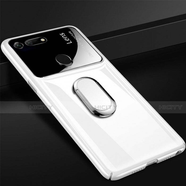 Custodia Plastica Rigida Cover Opaca con Magnetico Anello Supporto P02 per Huawei Honor V20 Bianco