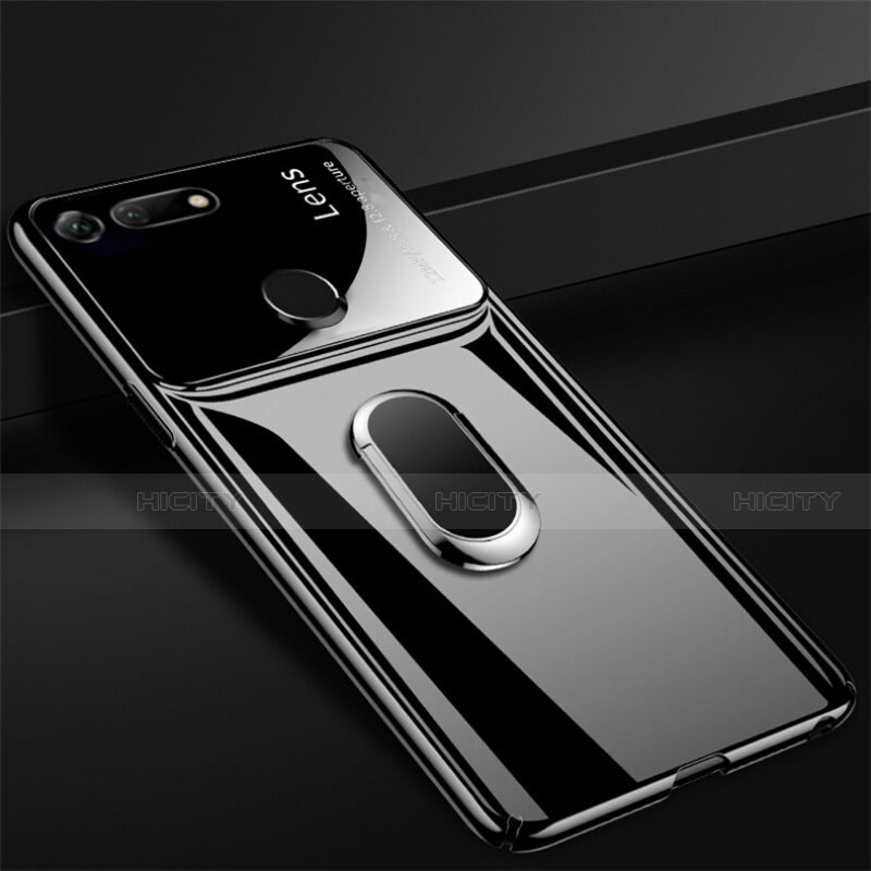 Custodia Plastica Rigida Cover Opaca con Magnetico Anello Supporto P02 per Huawei Honor V20 Nero