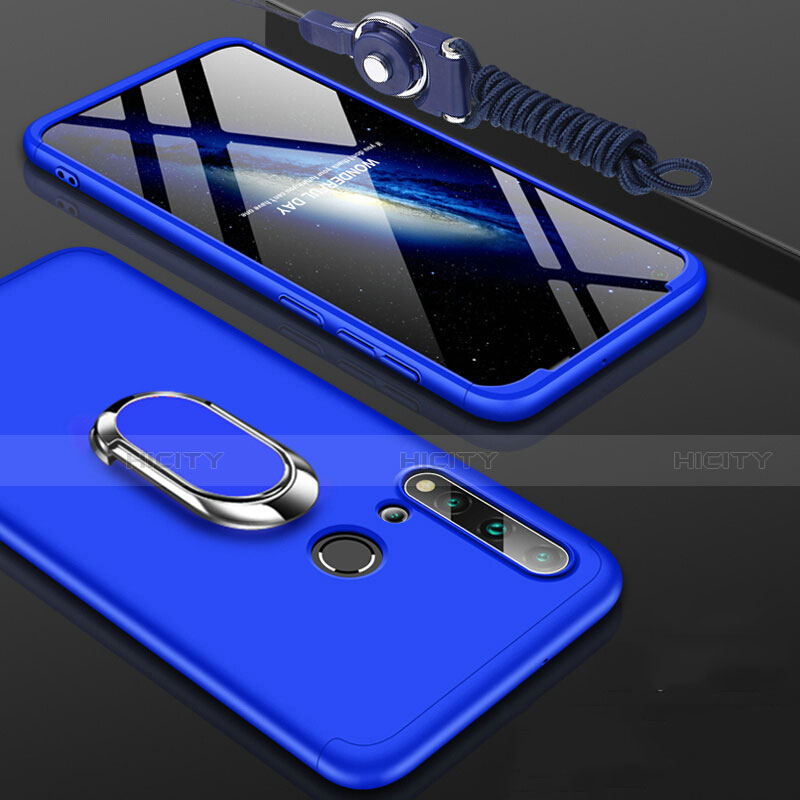 Custodia Plastica Rigida Cover Opaca con Magnetico Anello Supporto P02 per Huawei P20 Lite (2019) Blu