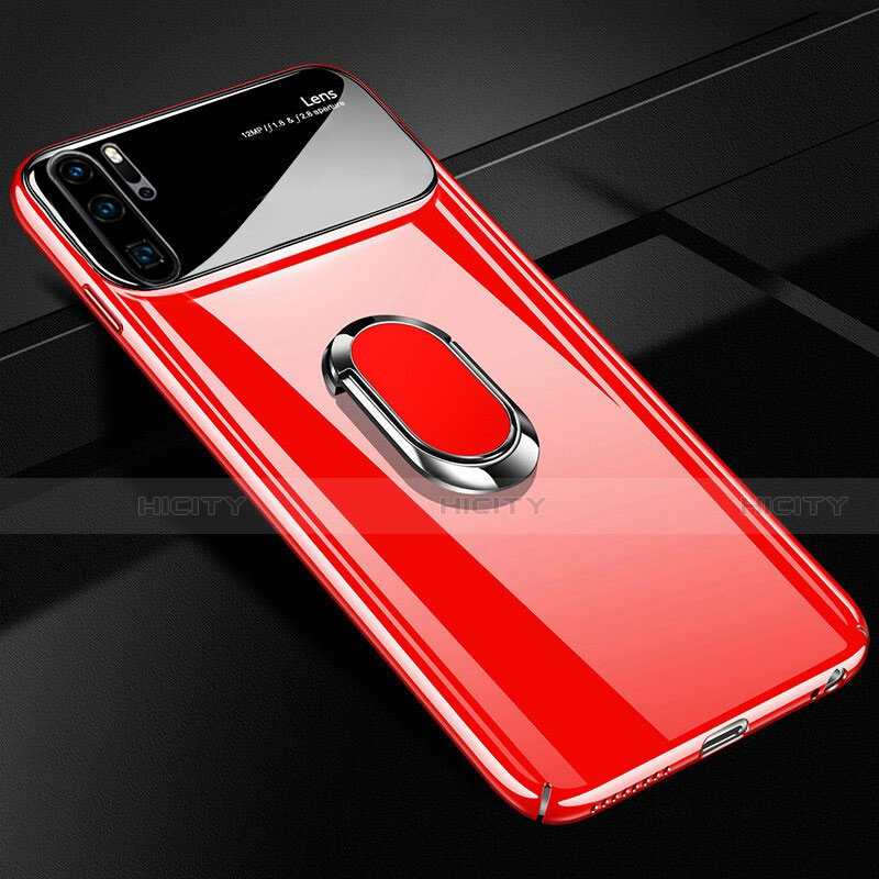 Custodia Plastica Rigida Cover Opaca con Magnetico Anello Supporto P02 per Huawei P30 Pro Rosso