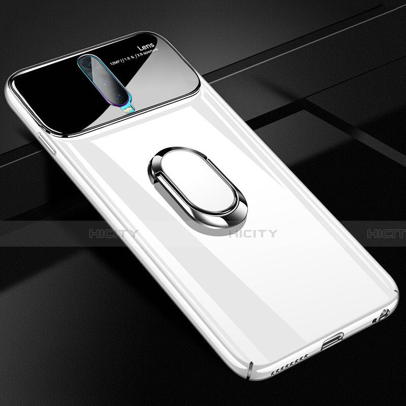 Custodia Plastica Rigida Cover Opaca con Magnetico Anello Supporto P02 per Oppo R17 Pro Bianco