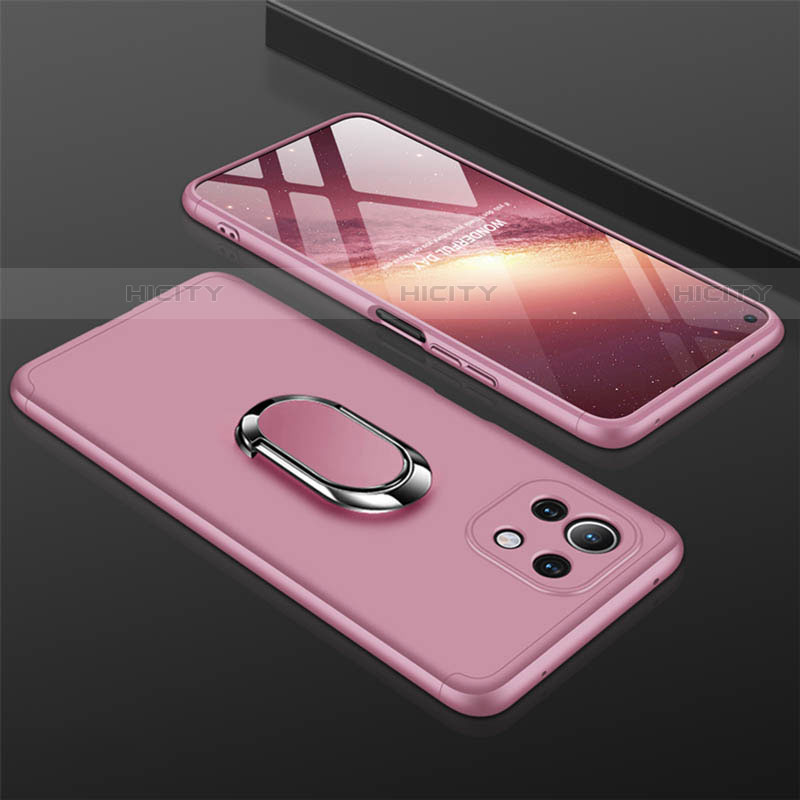 Custodia Plastica Rigida Cover Opaca con Magnetico Anello Supporto P02 per Xiaomi Mi 11 Lite 4G Oro Rosa