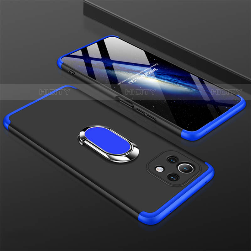 Custodia Plastica Rigida Cover Opaca con Magnetico Anello Supporto P02 per Xiaomi Mi 11 Lite 5G Blu e Nero