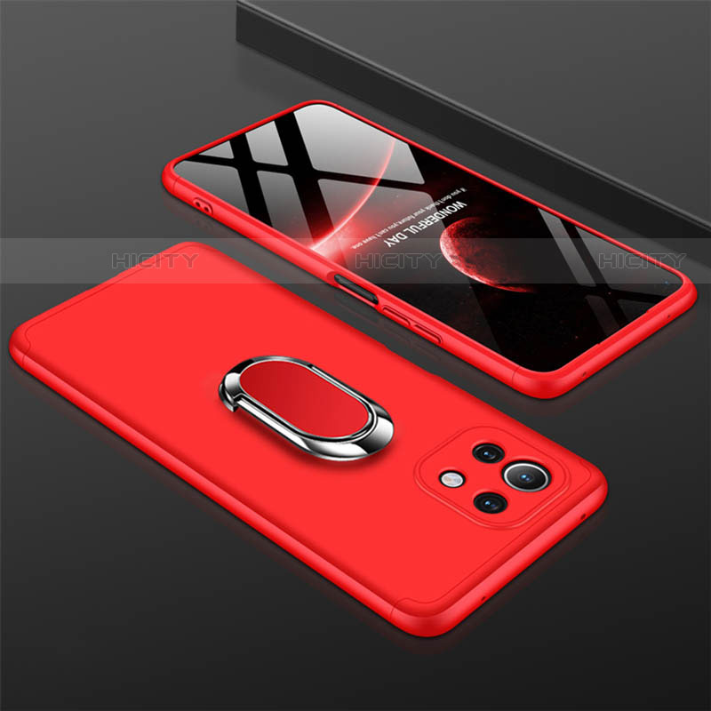 Custodia Plastica Rigida Cover Opaca con Magnetico Anello Supporto P02 per Xiaomi Mi 11 Lite 5G NE Rosso