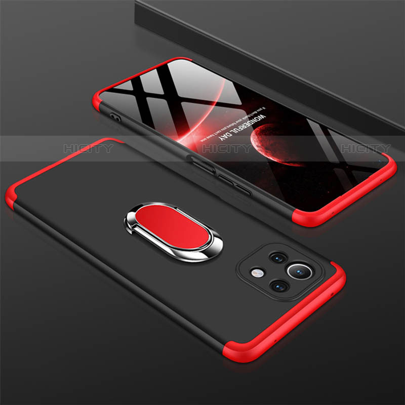 Custodia Plastica Rigida Cover Opaca con Magnetico Anello Supporto P02 per Xiaomi Mi 11 Lite 5G Rosso e Nero