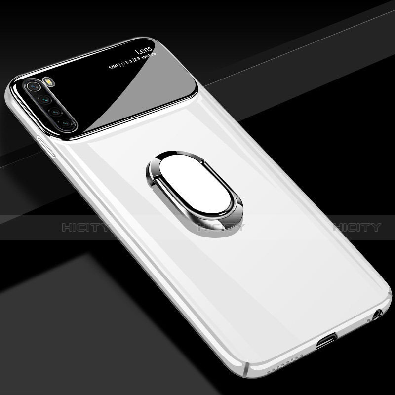 Custodia Plastica Rigida Cover Opaca con Magnetico Anello Supporto P03 per Xiaomi Redmi Note 8 (2021) Bianco