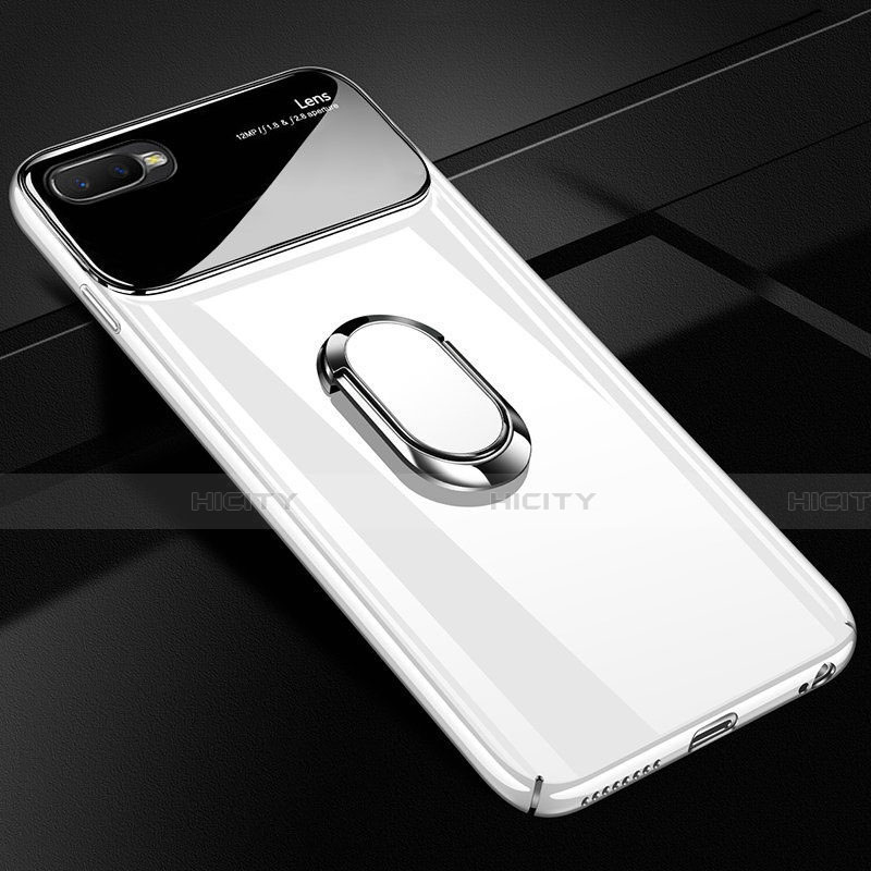 Custodia Plastica Rigida Cover Opaca con Magnetico Anello Supporto P04 per Oppo K1 Bianco